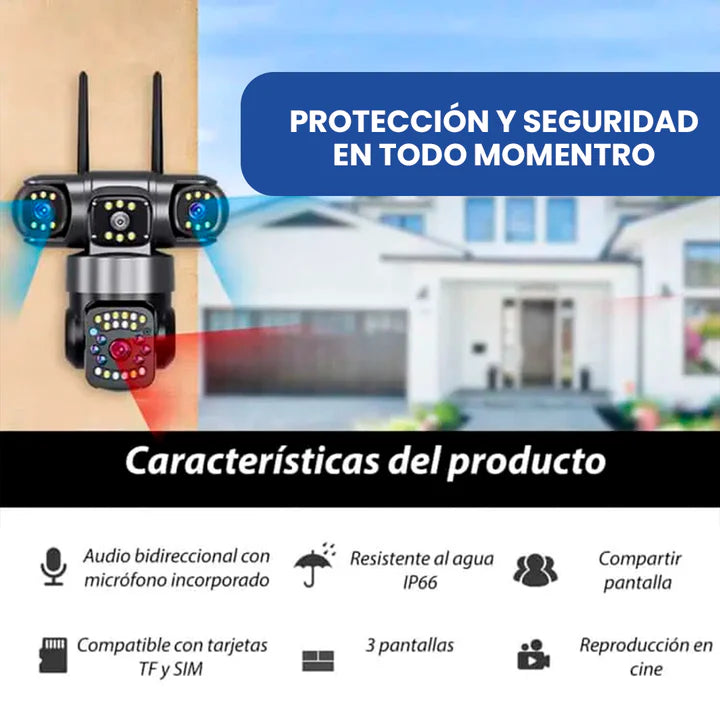Sentinel X-360: Cámara Wifi Inteligente - Triple Lente Visión HD