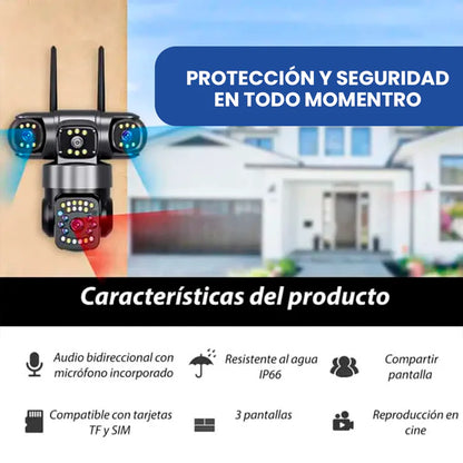 Sentinel X-360: Cámara Wifi Inteligente - Triple Lente Visión HD