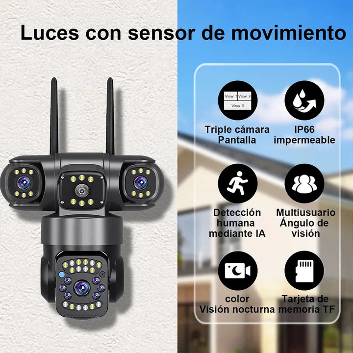 Sentinel X-360: Cámara Wifi Inteligente - Triple Lente Visión HD